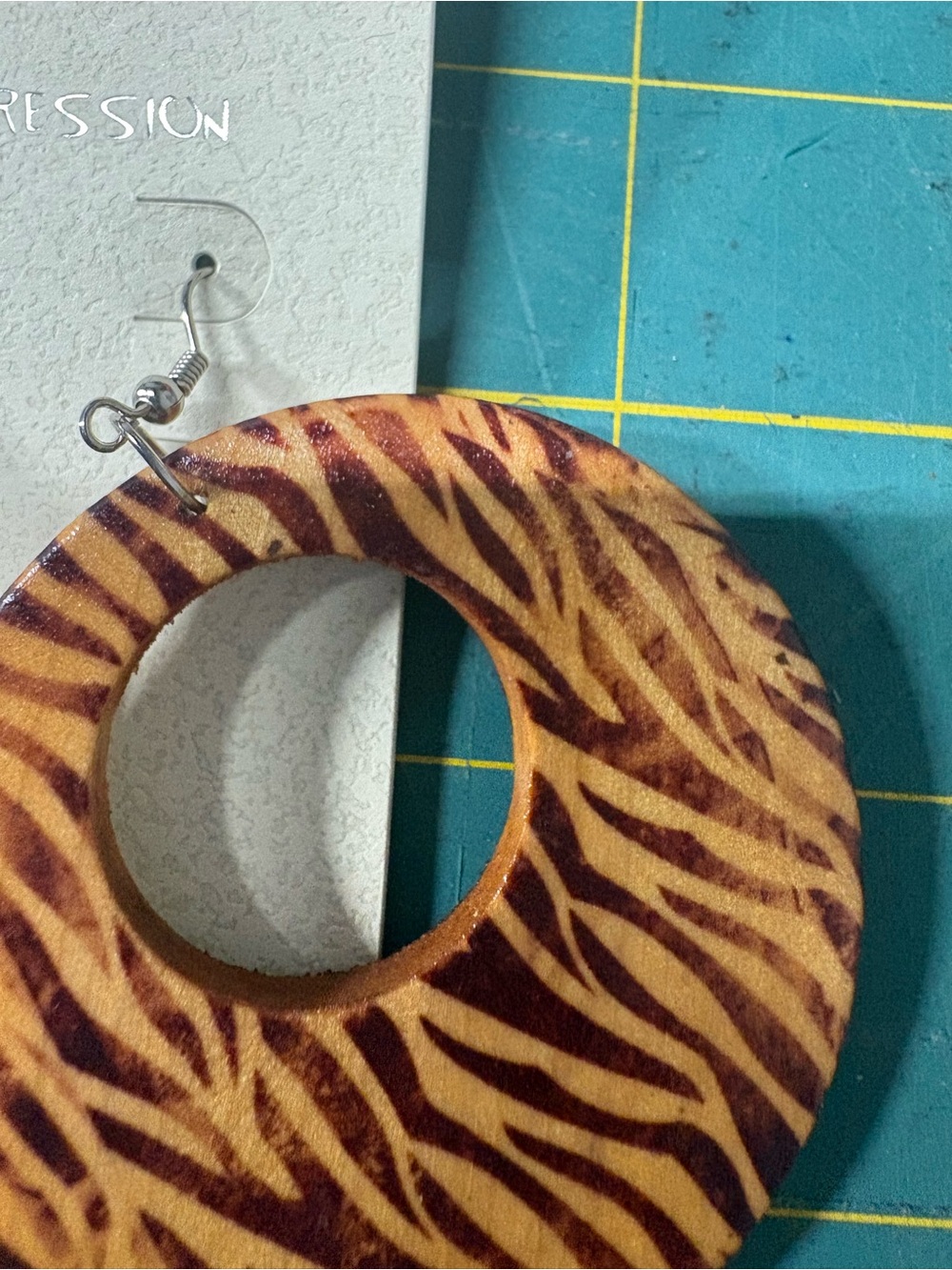 Tiger-Stripe Wooden Hoop Earrings - Brown